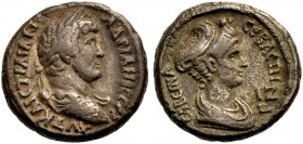 GRIECHISCHE MÜNZEN UNTER RÖMISCHER HERRSCHAFT 
 ÄGYPTEN 
 ALEXANDRIA 
 Hadrianus, 117-138 
 Billon-Tetradrachmon, Jahr 17, 132/133. Mit Sabina, se...