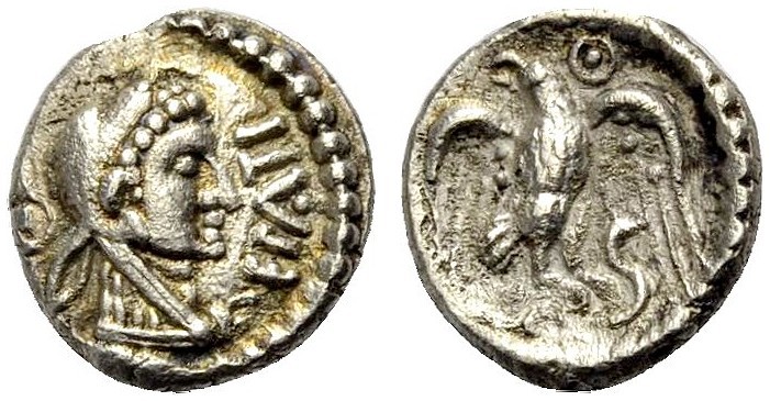 KELTISCHE MÜNZEN 
 BRITANNIEN 
 ATREBATES 
 Dynast Epaticcus, 35-43. Silber. ...