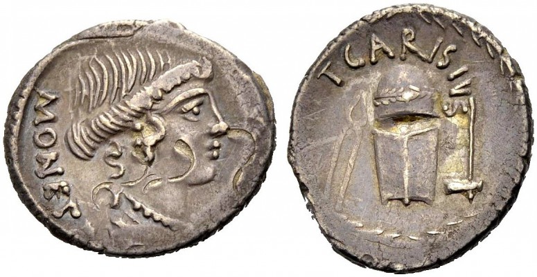 RÖMISCHE MÜNZEN 
 RÖMISCHE REPUBLIK 
 T. Carisius, 46 v. Chr. 
 Denar. MONETA...