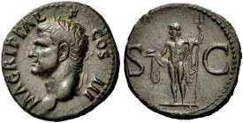 RÖMISCHE MÜNZEN 
 KAISERZEIT 
 Agrippa, †12 v. Chr. 
 As, postum, unter Caligula (37-41), Kopf mit Rostralkrone n.l. Rv. S-C Neptun nackt n.l. steh...