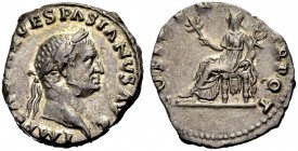 RÖMISCHE MÜNZEN 
 KAISERZEIT 
 Vespasianus, 69-79. 
 Denar, 69-70. Kopf mit L. n.r. Rv. COS ITER - TR POT Pax mit Caduceus und Lorbeerzweig n.l. si...
