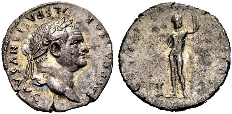 RÖMISCHE MÜNZEN 
 KAISERZEIT 
 Vespasianus, 69-79. 
 Denar, 76. Büste mit L. ...