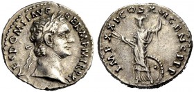 RÖMISCHE MÜNZEN 
 KAISERZEIT 
 Domitianus Caesar, 69-81. 
 Denar, 92. Büste mit L. n. r. CAES DOMIT AVG - GERM PM TRP XI Rv. IMP XXI. COS XVI CENS ...