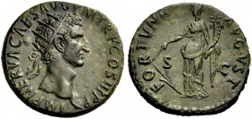 RÖMISCHE MÜNZEN 
 KAISERZEIT 
 Domitianus, 81-96. 
 Dupondius, 97. Kopf mit Strkr. n.r. Rv. FORTVNA - AVGVST / S-C Fortuna mit Füllhorn und Ruder n...