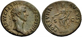 RÖMISCHE MÜNZEN 
 KAISERZEIT 
 Domitianus, 81-96. 
 As, 97. Rom. Büste mit L. n. r. Rv. FORTVNA AVGVST / S-C. Fortuna n.l. stehend, Steuerruder und...