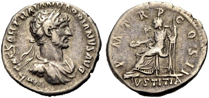 RÖMISCHE MÜNZEN 
 KAISERZEIT 
 Hadrianus, 117-138. 
 Denar, 118. Drap. gep. B...