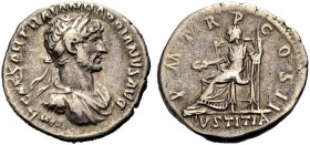 RÖMISCHE MÜNZEN 
 KAISERZEIT 
 Hadrianus, 117-138. 
 Denar, 118. Drap. gep. Büste mit L. n. r. IMP CAESAR TRAIANVS HADRIANVS AVG. Rv. P M T R P COS...