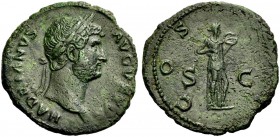 RÖMISCHE MÜNZEN 
 KAISERZEIT 
 Hadrianus, 117-138. 
 As, 125-128. Kopf mit L. n.r., l. Schulter drap. Rv. COS (III) /S-C Salus im langen Gewand n.r...
