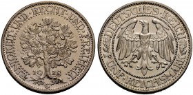 DEUTSCHE MÜNZEN SEIT 1871 
 WEIMARER REPUBLIK 
 5 Reichsmark 1928 G, Eichbaum. J. 331.
 Vorzüglich