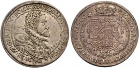 RÖMISCH-DEUTSCHES REICH 
 RUDOLPH II., 1576-1612 
 Taler 1611, Ensisheim. Brustbild r. Rv. Gekröntes Wappen in Vlieskette, in der Umschrift . ARCHID...