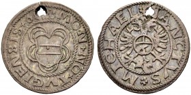 EUROPÄISCHE MÜNZEN UND MEDAILLEN 
 SCHWEIZ 
 ZUG 
 Groschen (15)6- (wohl 1568). Wappenschild. Rv. Doppeladler. Wiel. 9, HMZ 2-1079g. Gelocht.
 Seh...