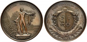 EUROPÄISCHE MÜNZEN UND MEDAILLEN 
 SCHWEIZ 
 GENF 
 MEDAILLEN 
 Bronze-Prämienmedaille 1822 (von L. Fournier) der Gesellschaft der Künste. Statue ...