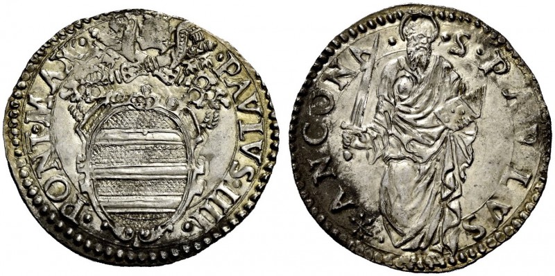 Ancona. Paolo IV (Gianpietro Carafa), 1555-1559. Giulio, AR 3,15 g. PAVLVS IIII ...