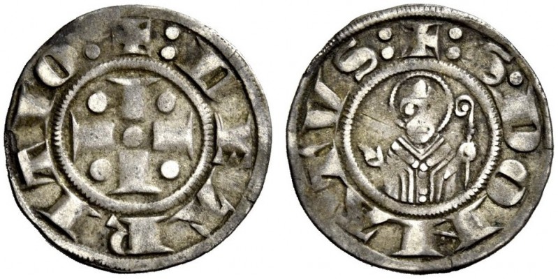 Arezzo. Grosso da 12 denari (dopo il 1250), AR 1,39 g. DE ARITIO Croce accantona...
