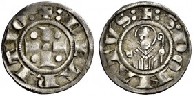 Arezzo. Grosso da 12 denari (dopo il 1250), AR 1,39 g. DE ARITIO Croce accantonata da quattro globetti. Rv. S DONATVS Busto di S. Donato, di fronte, b...