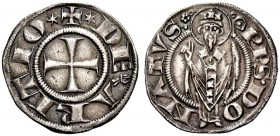 Arezzo. Guido Tarlati di Pietramala vescovo, 1313-1326. Grosso agontano, AR 2,27 g. DE mitria ARITIO Croce patente. Rv. P P S D O – NATVS S. Donato ni...