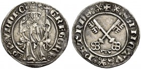 Avignone. Gregorio XI (Pierre Roger de Beaufort), 1370–1378. Grosso, AR 2,54 g. GREGORV – PP VNDEC Il Pontefice, seduto in trono di fronte, benedicent...