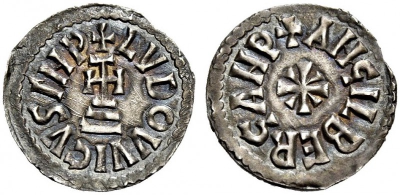 Benevento. Ludovico II e Angilberga, 870-871. Denaro, AR 1,10 g. LVDOVICVS IMP C...