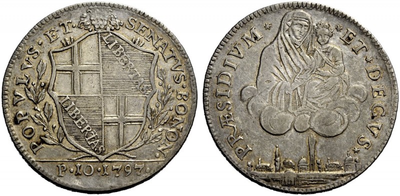 Bologna. Governo popolare, 1796-1797. Scudo da 10 Paoli 1797, AR 27,40 g. POPVLV...
