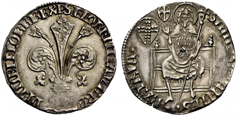 Firenze. Grosso guelfo da 5 soldi e 6 denari, 1424 I semestre, AR 2,50 g. DET TI...