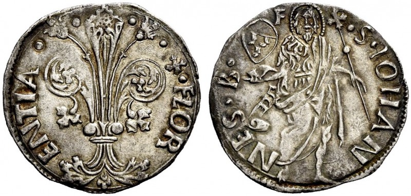 Firenze. Grosso da 6 soldi e 8 denari, 1477 I semestre, AR 2,24 g. FLOR – ENTIA ...