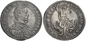 Firenze. Francesco I de’Medici, 1574-1587. Piastra 1579, AR 32,53 g. FRAN MED MAGN DVX ETRVRIÆ II Busto corazzato a d., sotto lo spallaccio. Rv. S IOA...