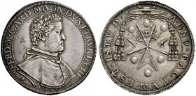 Firenze. Ferdinando I de’Medici, 1587-1609. I periodo: granduca e cardinale, 1587-1588. Piastra 1588, AR 32,27 g. FERD M CARD MAGN DVX ETRVRIÆ III Bus...