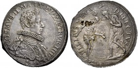 Firenze. Cosimo II de’Medici, 1609-1621. Piastra 1610, AR 32,39 g. COSMVS II MAGN DVX ETRVR IIII Busto corazzato a d., con collare alla spagnola e mas...