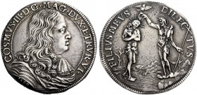Firenze. Cosimo III de’Medici, 1670-1723. Piastra 1680, AR 30,94 g. COSMVS III D G MAG DVX ETRVR VI Busto corazzato a d.; sotto, nel taglio del bracci...