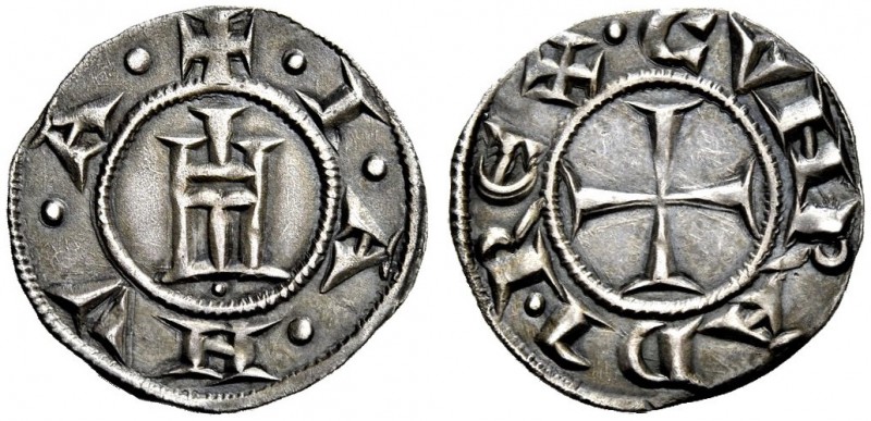 Genova. Grosso da 4 denari, AR 1,39 g. I A N V A Castello. Rv. CVNRADI REX Croce...