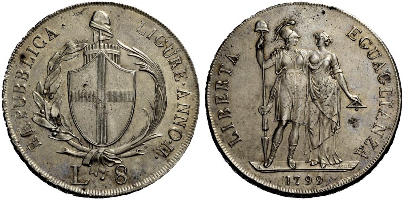 Genova. Repubblica ligure, 1798-1805. Da 8 lire anno II/1799. Pagani 12. Lunardi...