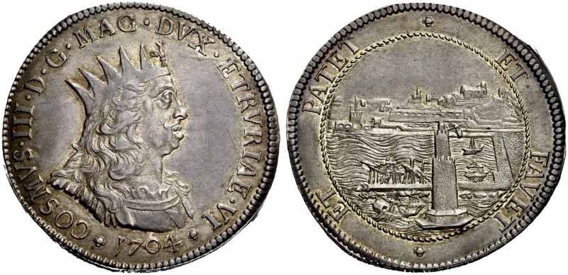 Livorno. Cosimo III de’Medici, 1670-1723. Tollero 1704, AR 27,04 g. COSMVS III D...