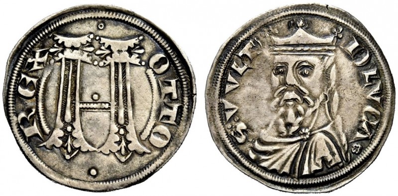 Lucca. Grosso da 2 soldi (1270-1316), AR 2,41 g. OTTO – REX Monogramma di Ottone...