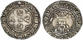 Lucca. Grosso da 3 bolognini (dopo il 1450), AR 2,31 g. CAROLVS IMPERATOR Nel campo LVCA con lettere disposte a croce, entro doppia cornice quadriloba...