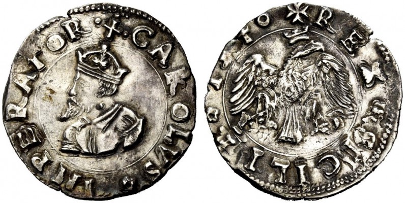 Messina. Carlo V imperatore, 1516-1556. Da 2 tarì 1548, AR 5,76 g. CAROLVS IMPER...