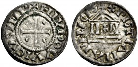 Milano. Ludovico II, 844-875. Monetazione con il nome di imperatore: 855-875. Denaro, AR 1,41 g. + HLVDOVVICVS IMP intorno a croce accantonata da quat...