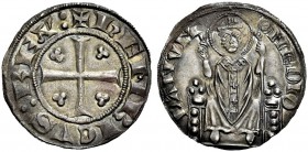 Milano. Enrico VII di Lussemburgo imperatore e re d’Italia, 1310-1313. Ambrosino grosso, AR 3,88g. +hENRICVS REX Croce accantonata da quattro trifogli...