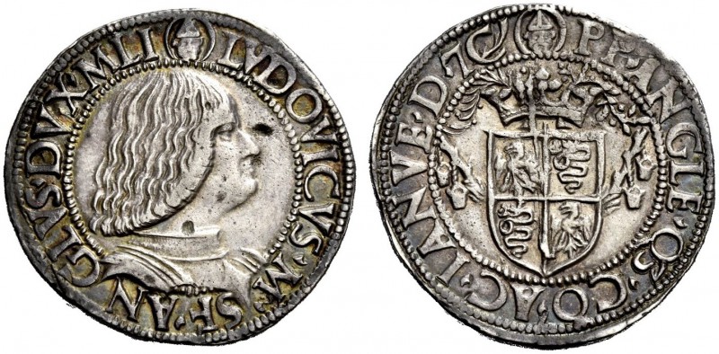 Milano. Ludovico Maria Sforza, 1494-1500. Testone, AR 9,62g. Testina di S. Ambro...