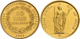 Milano. Governo Provvisorio di Lombardia, 1848. Da 40 lire 1848. Pagani 211. Crippa 1. MIR 525.
 Spl