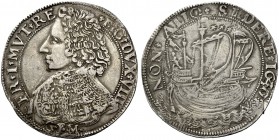 Modena. Francesco I d’Este, 1629-1658. Ducatone 1640, AR 28,87 g. FR I MVT RE – ET C DVX VIII Busto corazzato a s.; sotto, nel giro, sigla G F M (Gian...