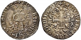 Napoli. Roberto d’Angiò, 1309-1343. Gigliato, AR 3,81 g. ROBERT DEI GRA IERL ET SICIL REX Il re seduto in trono, di fronte, con scettro gigliato nella...