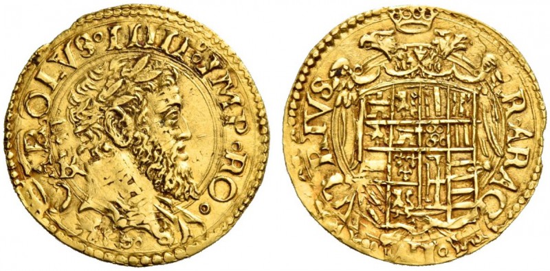 Napoli. Carlo V imperatore, 1516-1554. Scudo, AV 3,35 g. CAROLVS IIIII IMP RO Te...