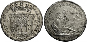 Napoli. Carlo di Borbone, 1734–1759. Piastra 1735, AR 25,11 g. CAR D G REX NEA – HISP INFANS & c Stemma coronato; ai lati, F: – B: / A·(Francesco Mari...