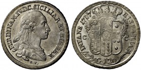 Napoli. Piastra 1787, AR 27,30 g. FERDINAN IV D C SICILIAR ET HIE REX Busto corazzato a destra; sotto D·P· (Domenico Perger, incisore) Rv. HISPANIAR –...