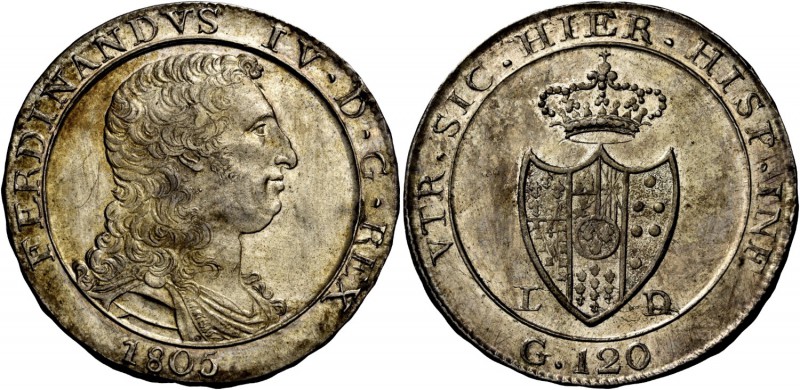 Napoli. Ferdinando IV di Borbone, 1759-1825. II periodo: 1799-1805. Piastra 1805...