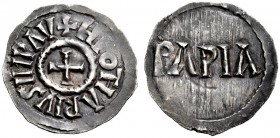 Pavia. Lotario I imperatore, 840-855. Denaro, AR 1,29 g. + HIOTARIVSIMP Croce patente. Rv. PAPIA nel campo. CNI 1/10. MEC 1, 822. MIR 815.
 Raro. Pat...