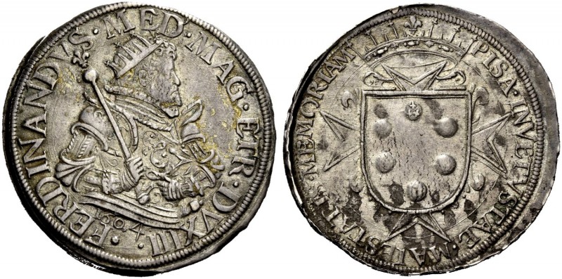 Pisa. Ferdinando I de’Medici, 1587-1608. Tallero 1604, AR 28,43 g. FERDINANDVS M...