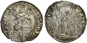 Roma. Alessandro VI (Rodrigo de Borja y Borja), 1492-1503. Grosso, AR 3,30 g. ALEXANDER VI PONT MAX Stemma sormontato da triregno e chiavi decussate, ...