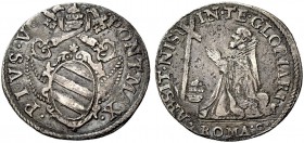 Roma. Pio V (Antonio Ghislieri), 1566-1572. Testone, AR 8,39 g. ·PIVS·V – PONT·MAX· Stemma sormontato da triregno e chiavi decussate con cordoni. Rv. ...