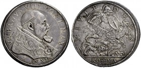 Roma. Urbano VIII (Maffeo Barberini di Firenze) 1623-1644. Piastra anno XII, AR 31,55 g. VRBANVS VIII PONT MAX Busto a d. con piviale ornato a fiorami...